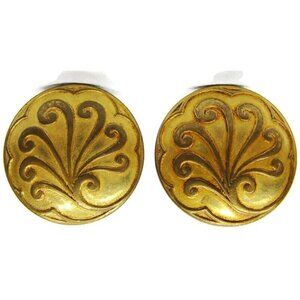 Round Cufflinks Gold Tone Unique Design Tux Shirt Dress Suit Vintage